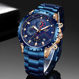 LIGE Fashion Mens Watches Top Luxury Brand Silver Stainless Steel 30m Waterproof Quartz Watch for Men Army Military Chronograph