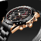 LIGE Fashion Mens Watches Top Luxury Brand Silver Stainless Steel 30m Waterproof Quartz Watch for Men Army Military Chronograph