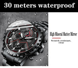 LIGE Fashion Mens Watches Top Luxury Brand Silver Stainless Steel 30m Waterproof Quartz Watch for Men Army Military Chronograph