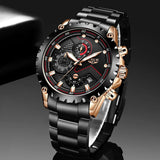 LIGE Fashion Mens Watches Top Luxury Brand Silver Stainless Steel 30m Waterproof Quartz Watch for Men Army Military Chronograph