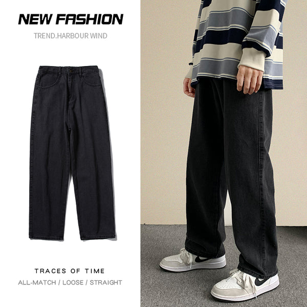 2021 Autumn New Streetwear Baggy Jeans Men Korean Fashion Loose Straight Wide Leg Pants