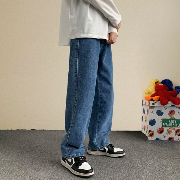 2021 Autumn New Streetwear Baggy Jeans Men Korean Fashion Loose Straight Wide Leg Pants