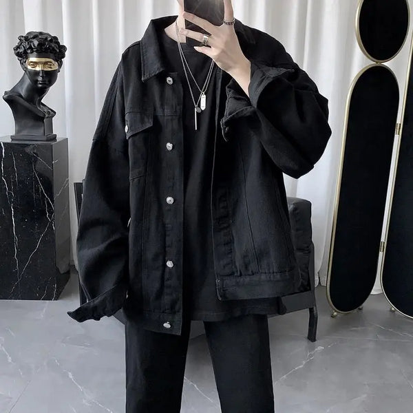 GODLIKEU Spring Autumn Long Sleeve Black Oversized Harajuku Denim Jeans Jacket