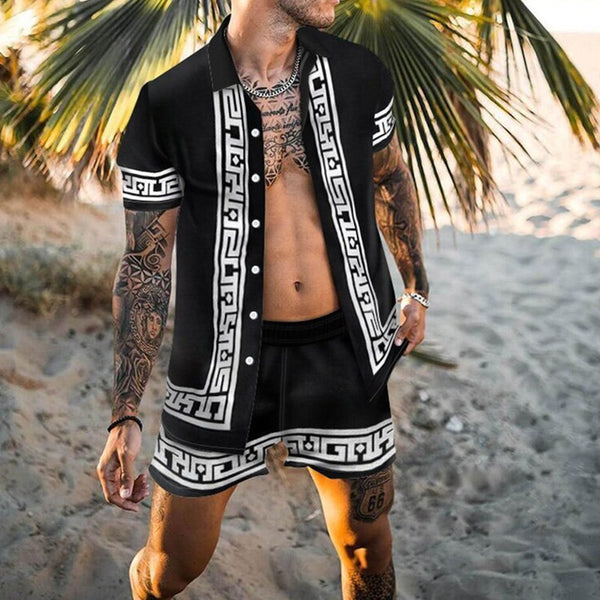 Men&#39;s Suits Summer Hawaii Print Shirt Casual Beach Suit