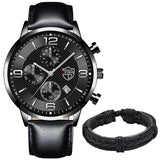 Luxury Men Leather Quartz WristWatch  Leather Bracelet Watch Sports