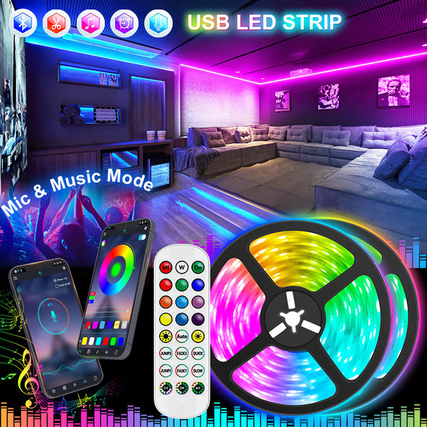 USB LED Strip Light 5050 Bluetooth 5V RGB LED Lamp Ribbon Flexible Lights For Room Decoration